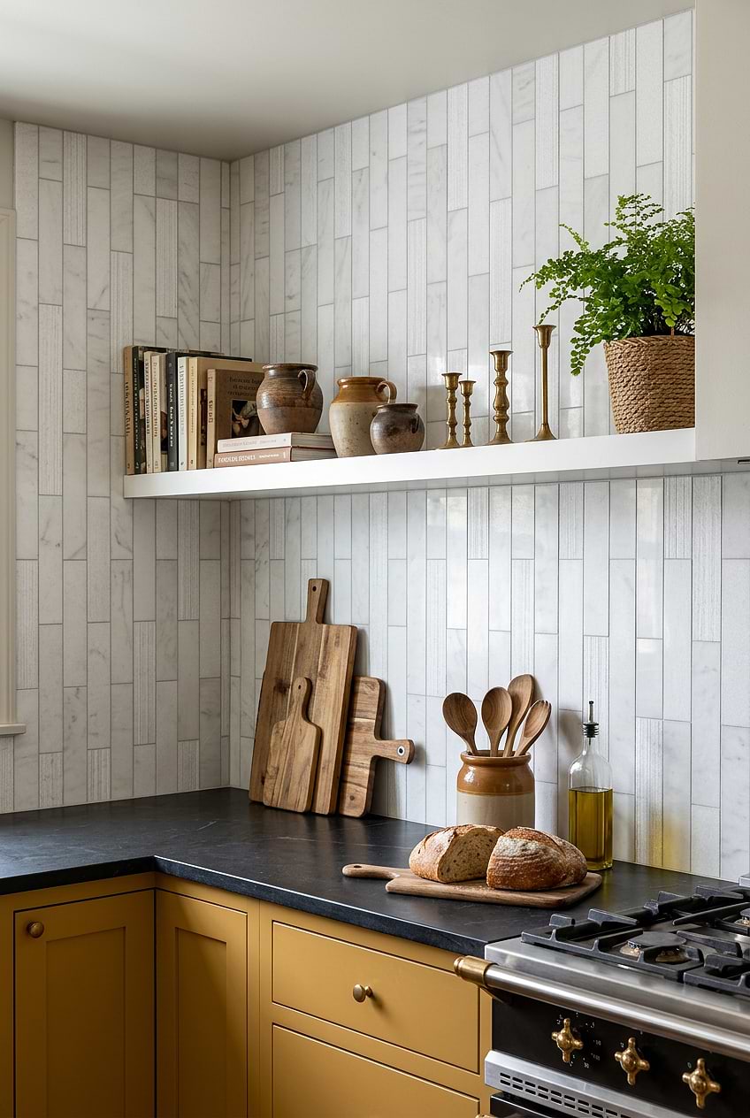 Vertical White Marble Subway Kitchen Backsplash BA8035