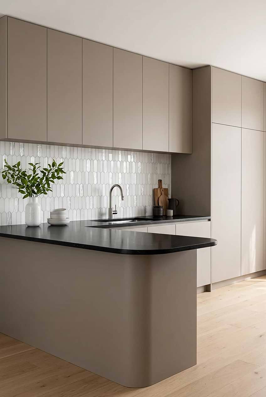 White Backsplash for Brown Cabinets and Black Countertops BA6701