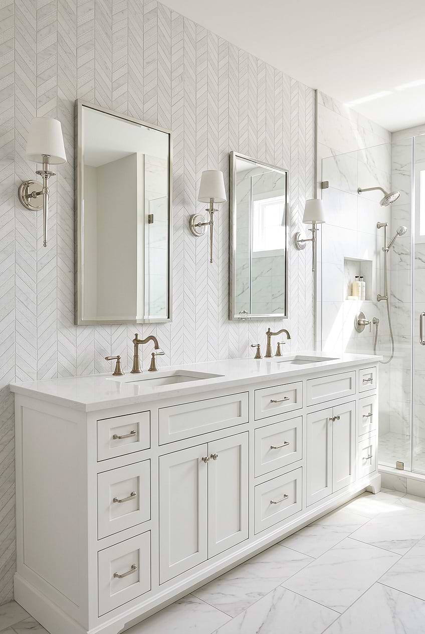 White Bathroom Chevron Marble Vanity Tile BA631613