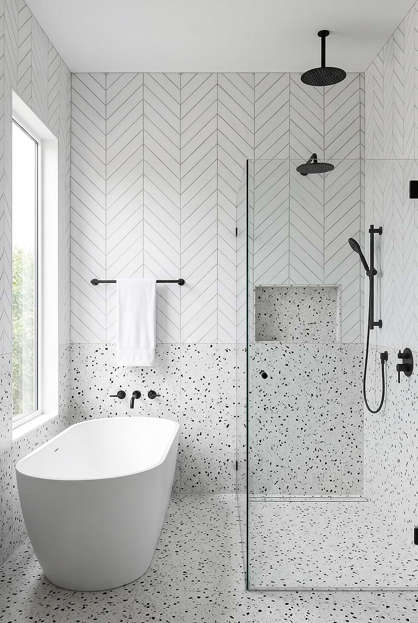White Bathroom Marble Chevron Shower Wall Tile BA6322
