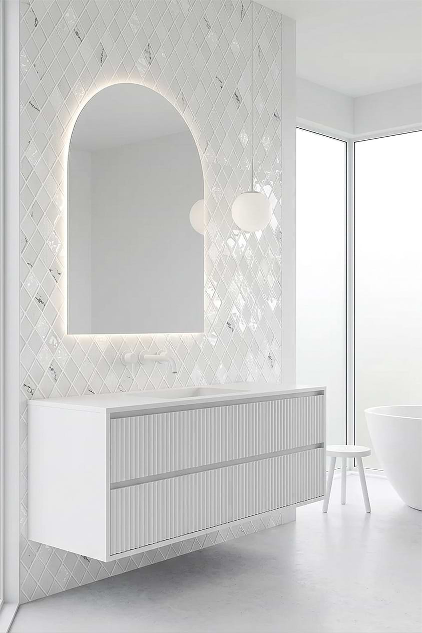 White Bathroom Rhomboid Glass Mosaic Tile BA5502