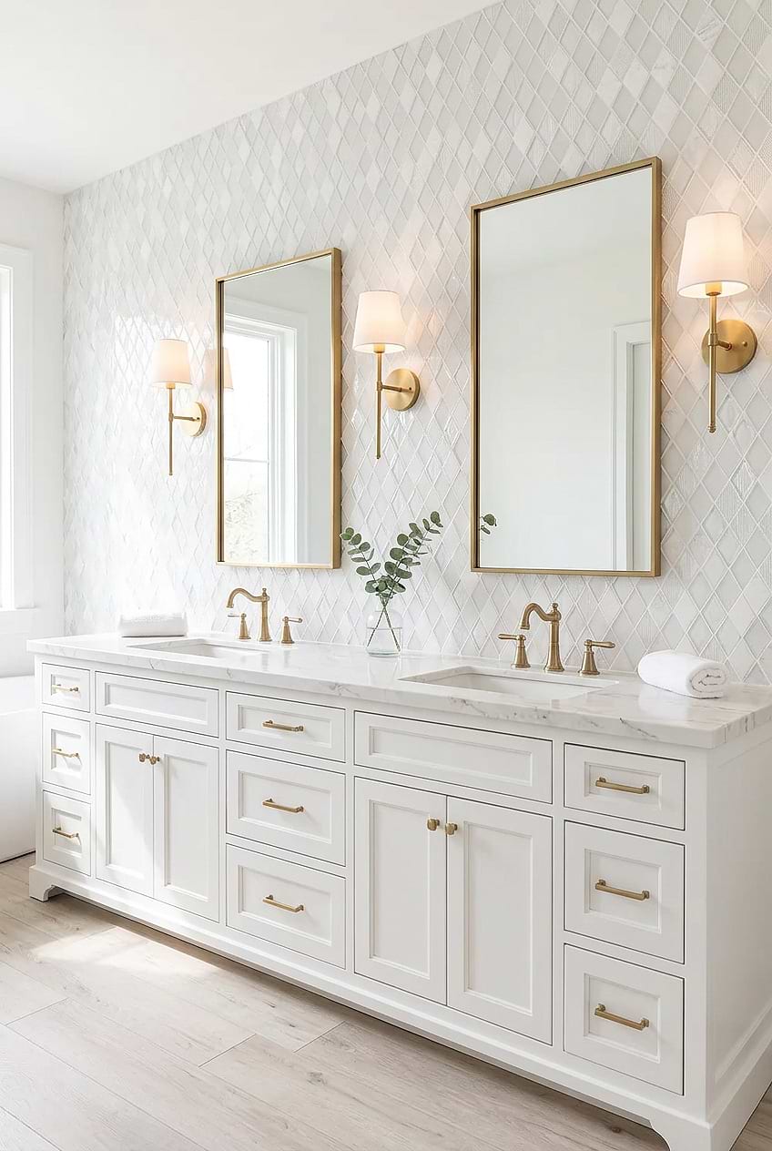White Bathroom Shell Glass Rhomboid Backsplash Tile BA62046