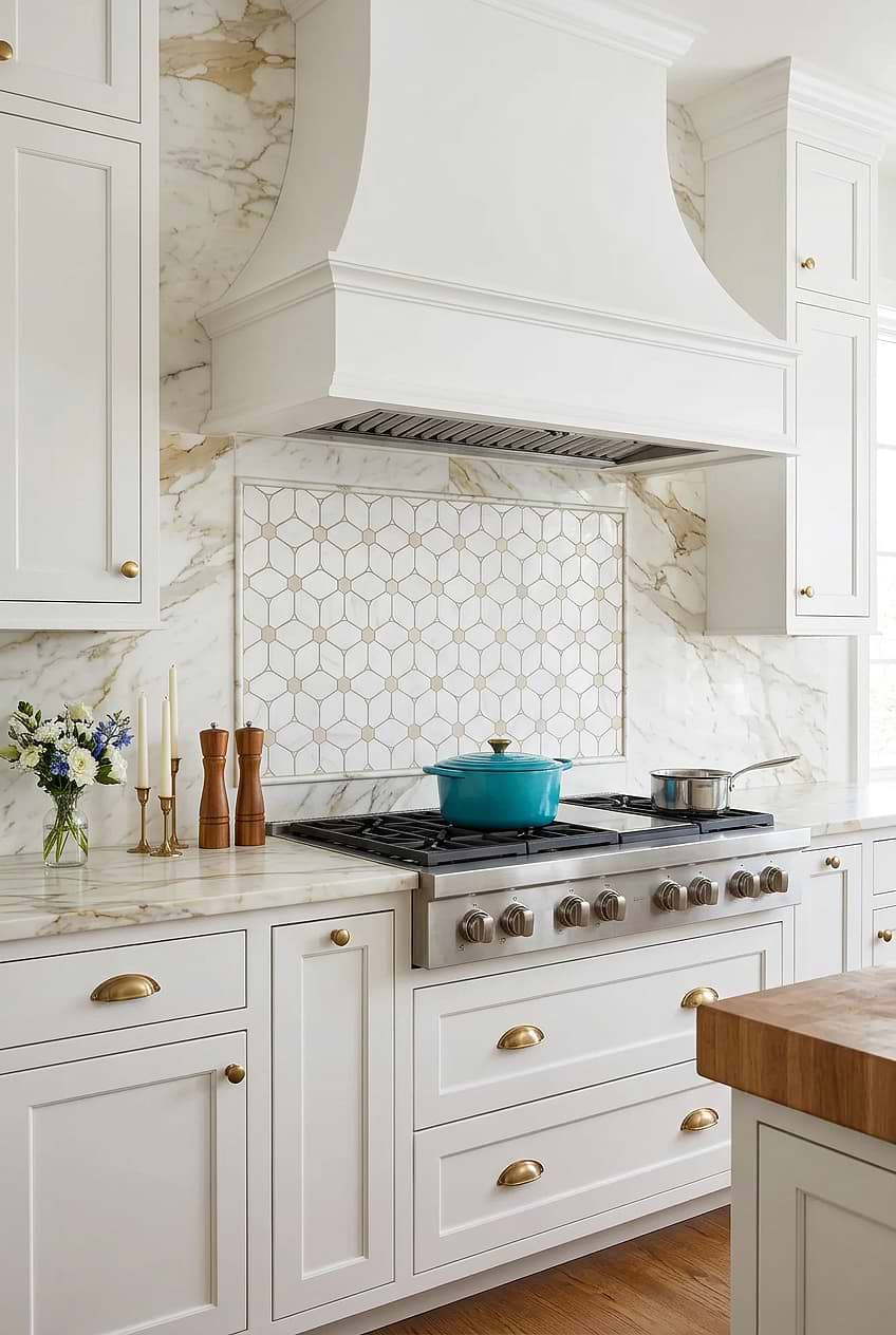 White Beige Flower Marble Mosaic Tile BA6310 White Beige Flower Marble Mosaic Tile BA6310