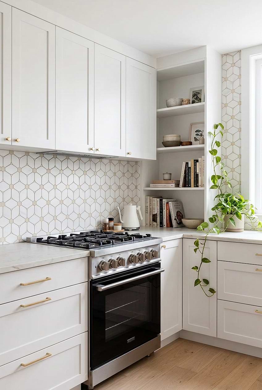 White Beige Geometric Marble Mosaic BA6310