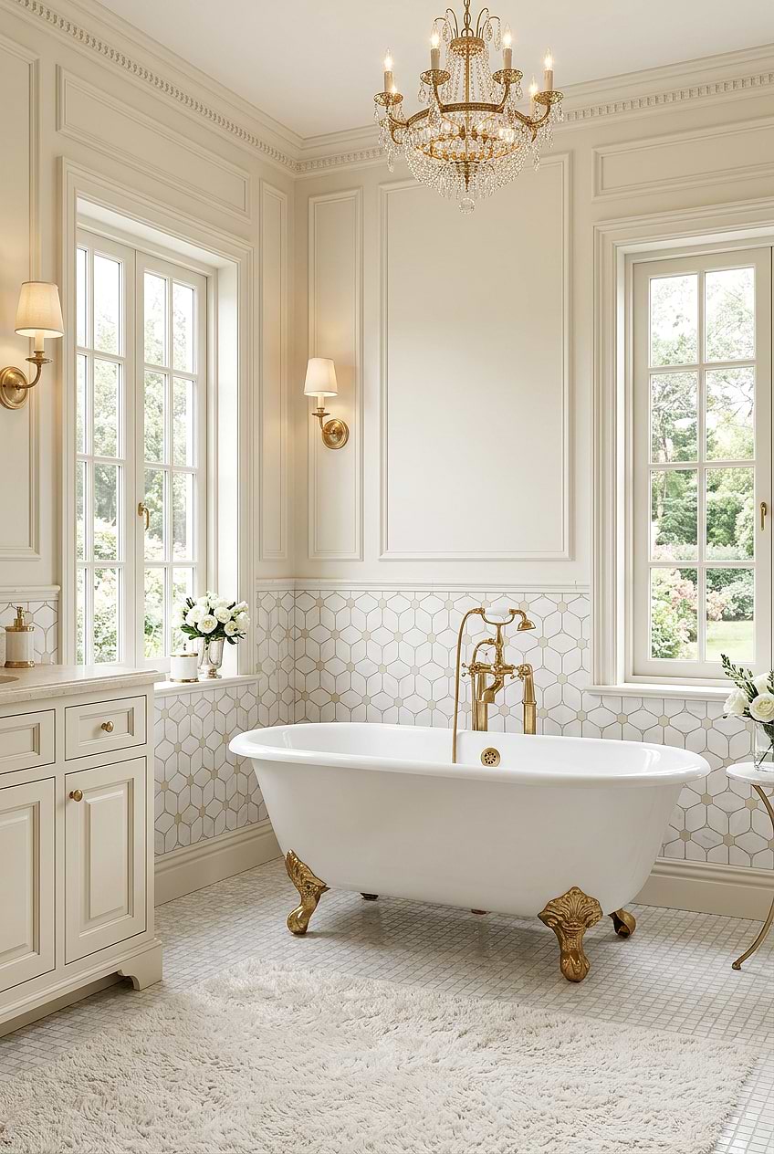 White Beige Marble Geometric Bathroom Tile BA6310 White Beige Marble Geometric Bathroom Tile BA6310