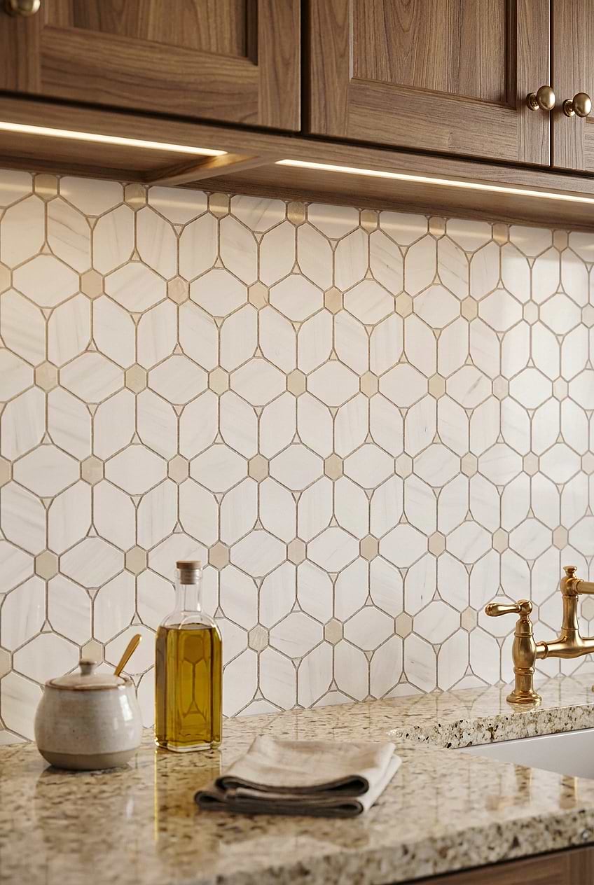 White Beige Marble Geometric Mosaic Backsplash BA6310 White Beige Marble Geometric Mosaic Backsplash BA6310