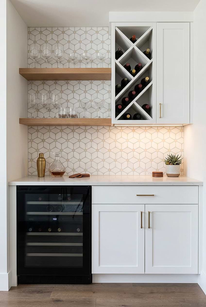White Beige Marble Mosaic Bar Backsplash BA6310