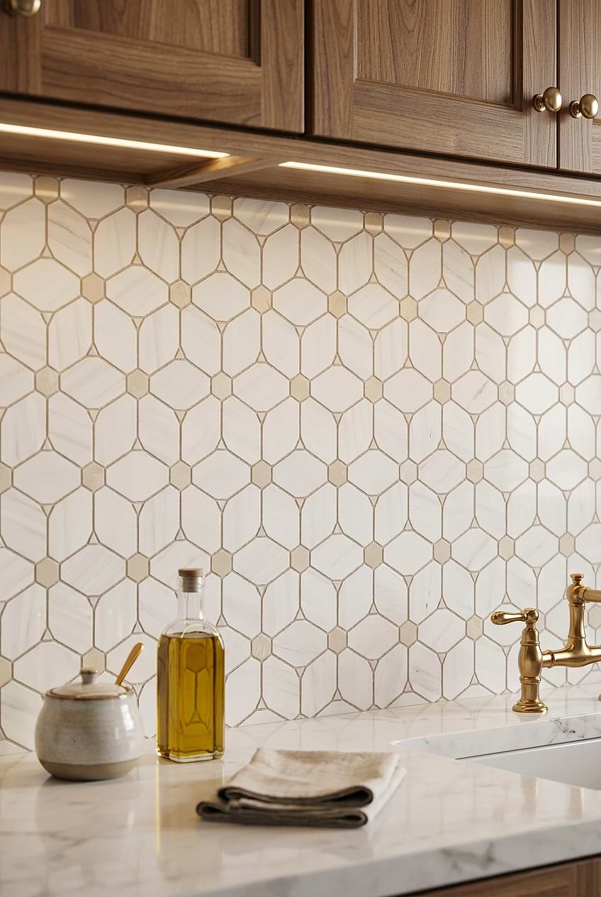 White Beige Marble Mosaic Kitchen BA6310
