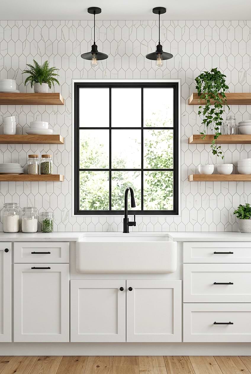 White Calacatta Glass Picket Backsplash Kitchen BA6702