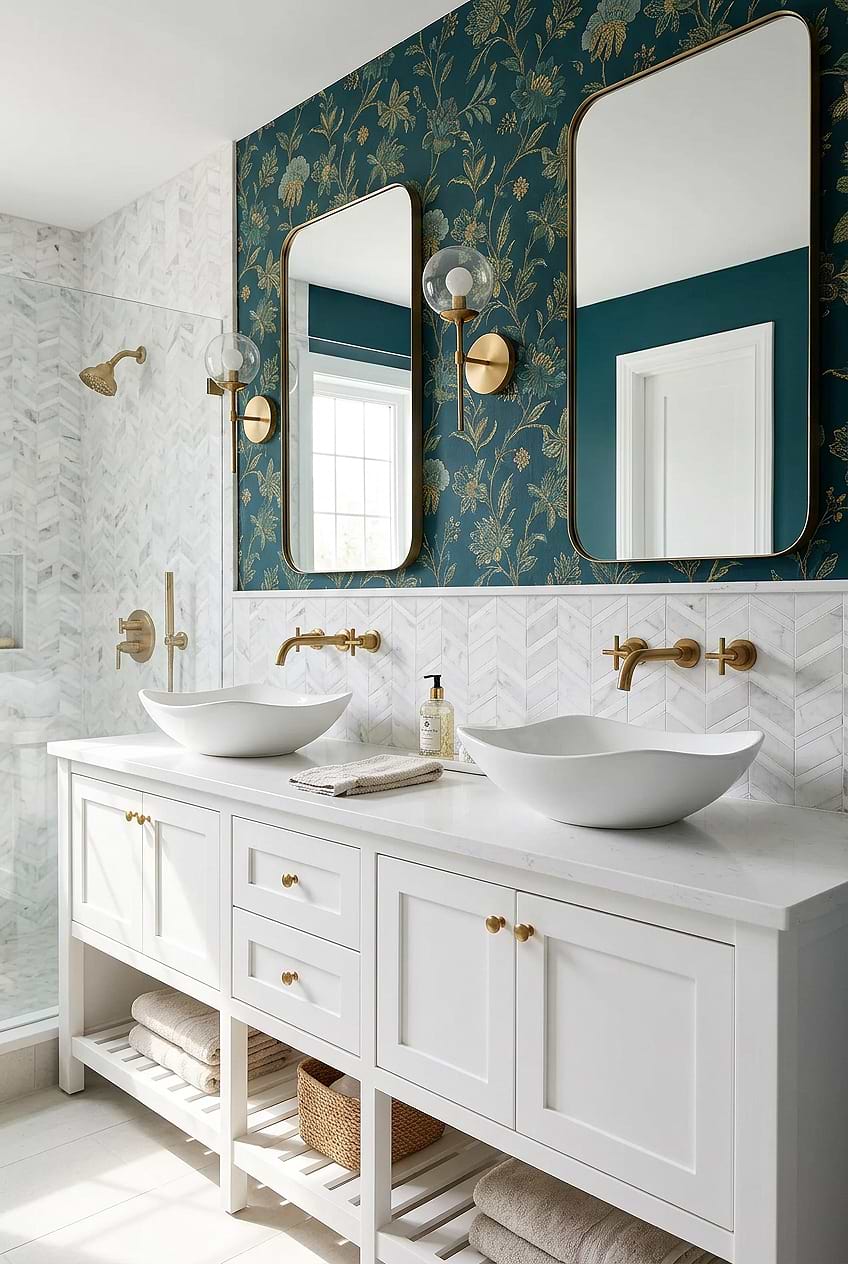 White Chevron Marble Bathroom Tile BA6311
