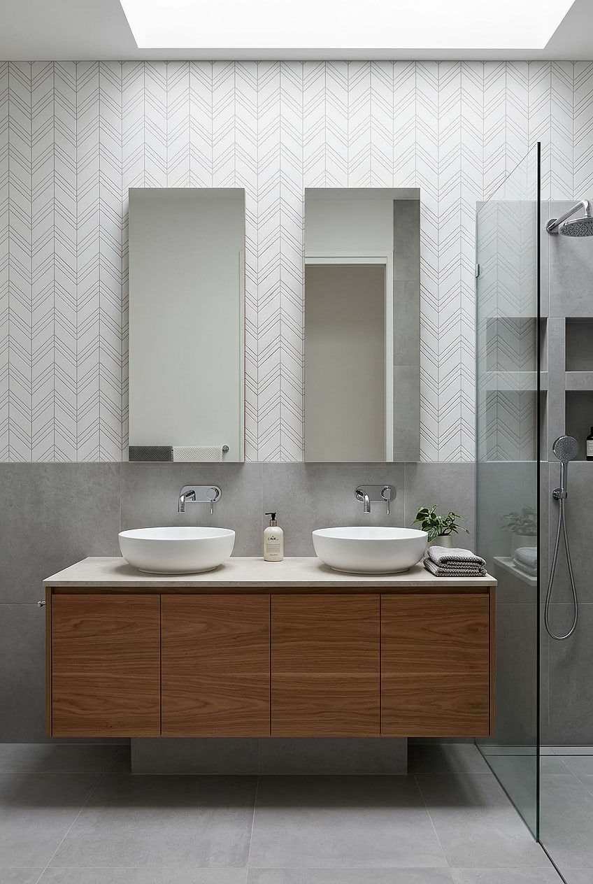 White Chevron Marble Bathroom Wall Tile BA6301