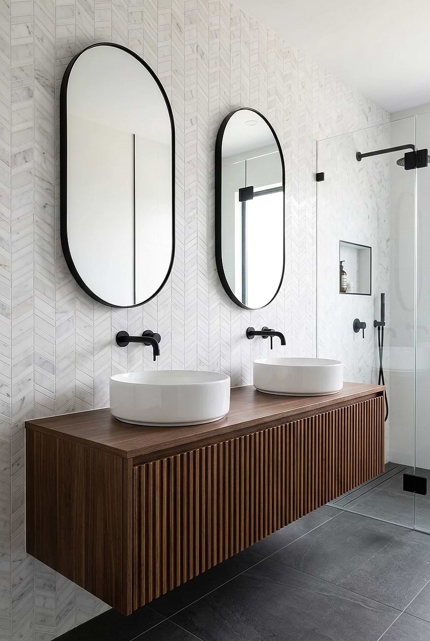 White Chevron Marble Bathroom Wall Tile BA6311
