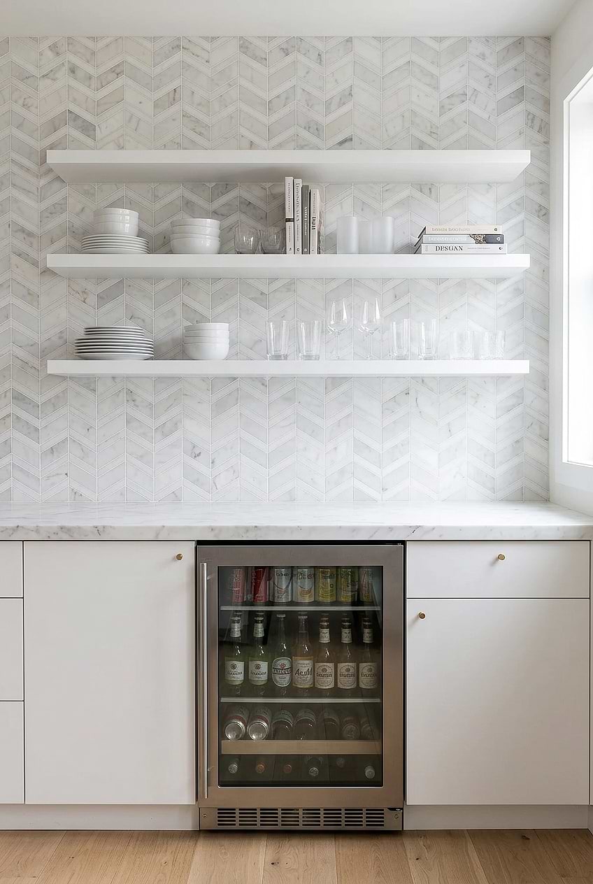 White Chevron Marble Home Bar Backsplash BA6311