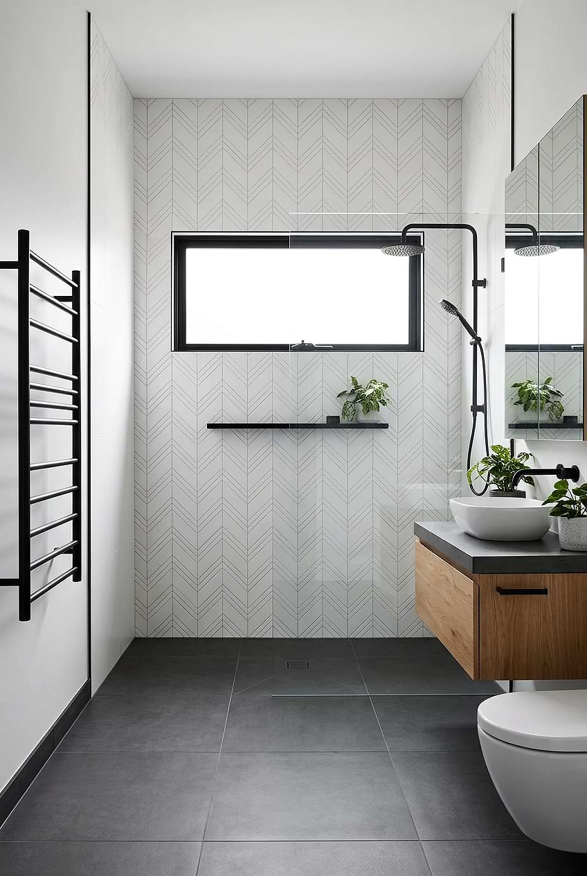 White Chevron Marble Shower Wall BA6301