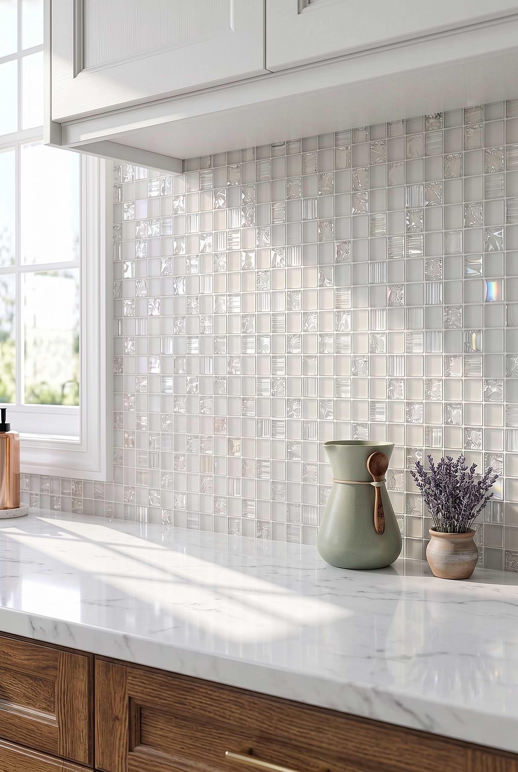 White Crackle Glass Mosaic Kitchen BA6705