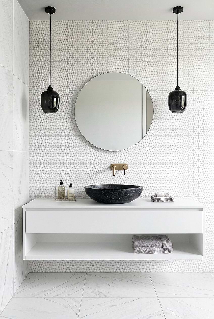 White Geometric Marble Bathroom Wall Tile BA6307