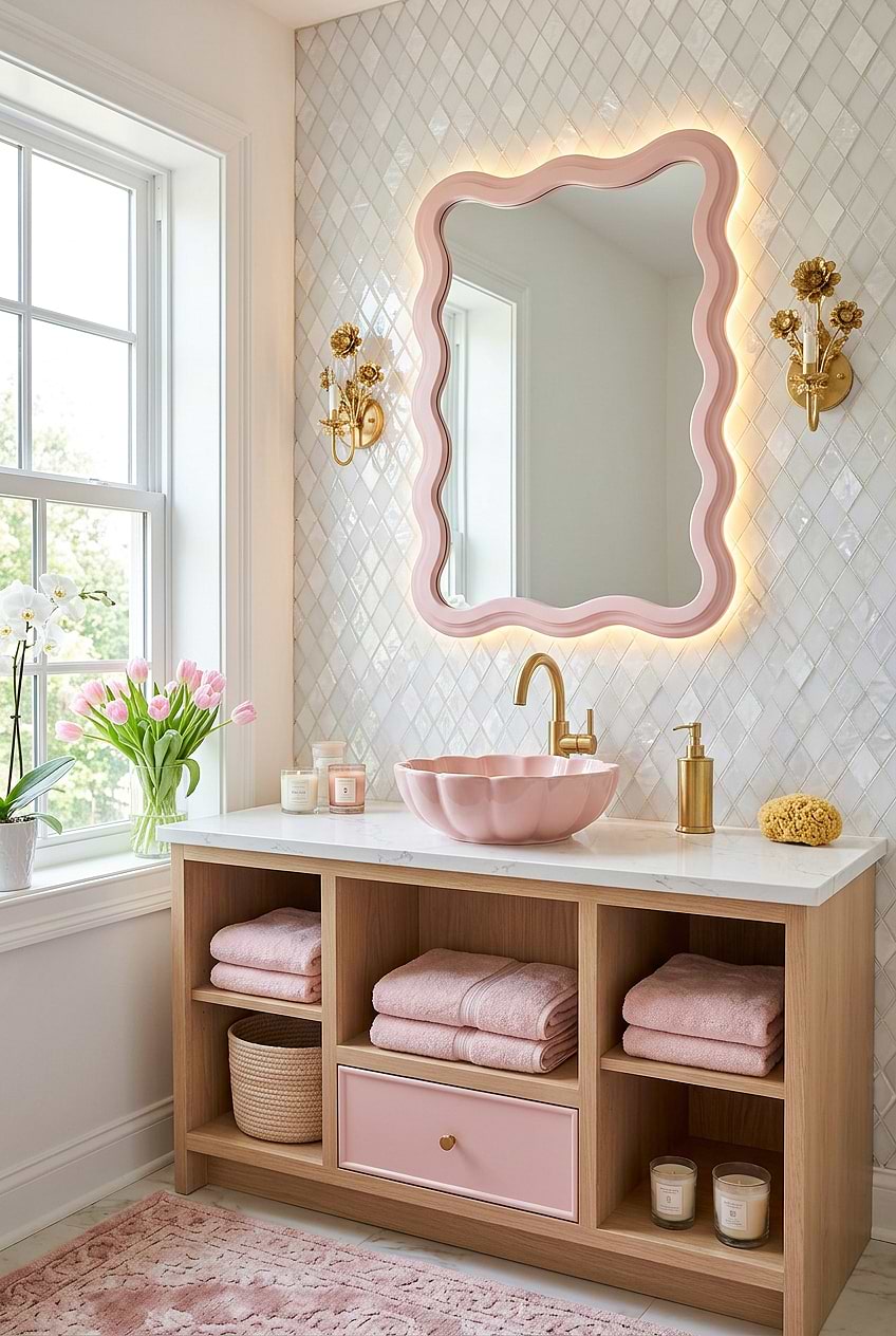 White Glass Backsplash for Girls Bathroom BA6706