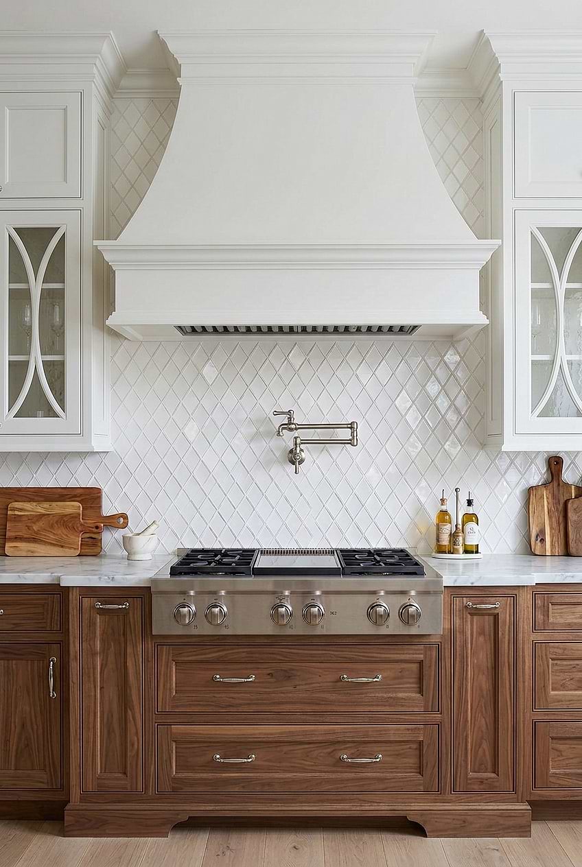 White Glass Diamond Kitchen Backsplash BA6706