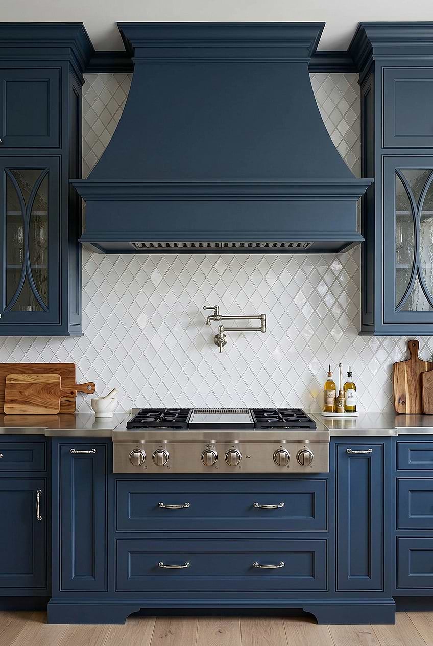 White Glass Diamond Tile for Navy Kitchen BA6706