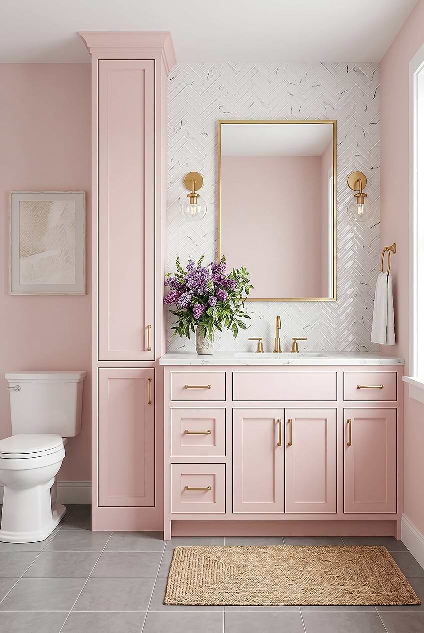 White Glass Herringbone Girls Bathroom Tile BA5503 