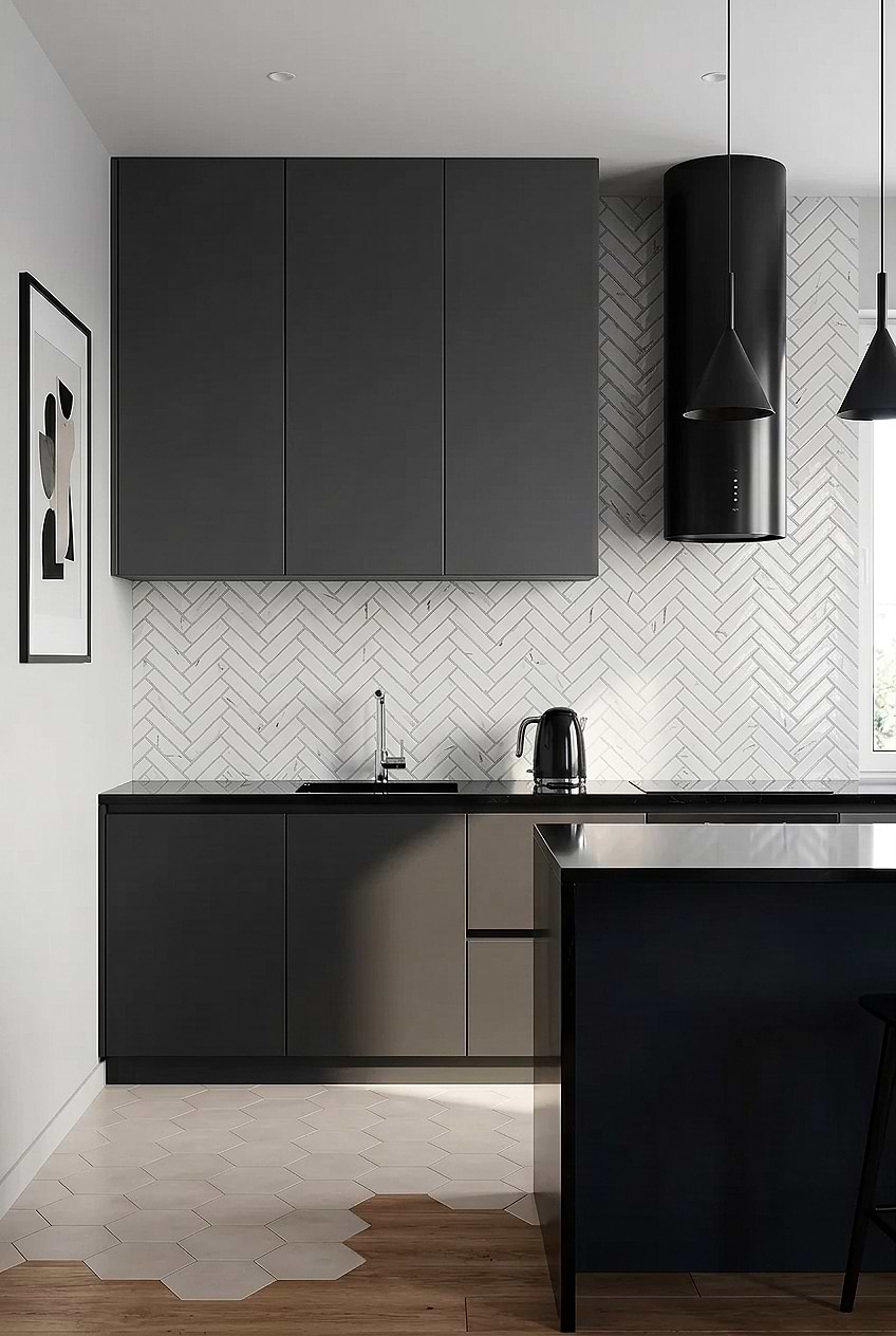 White Glass Herringbone Modern Kitchen Tile BA5503