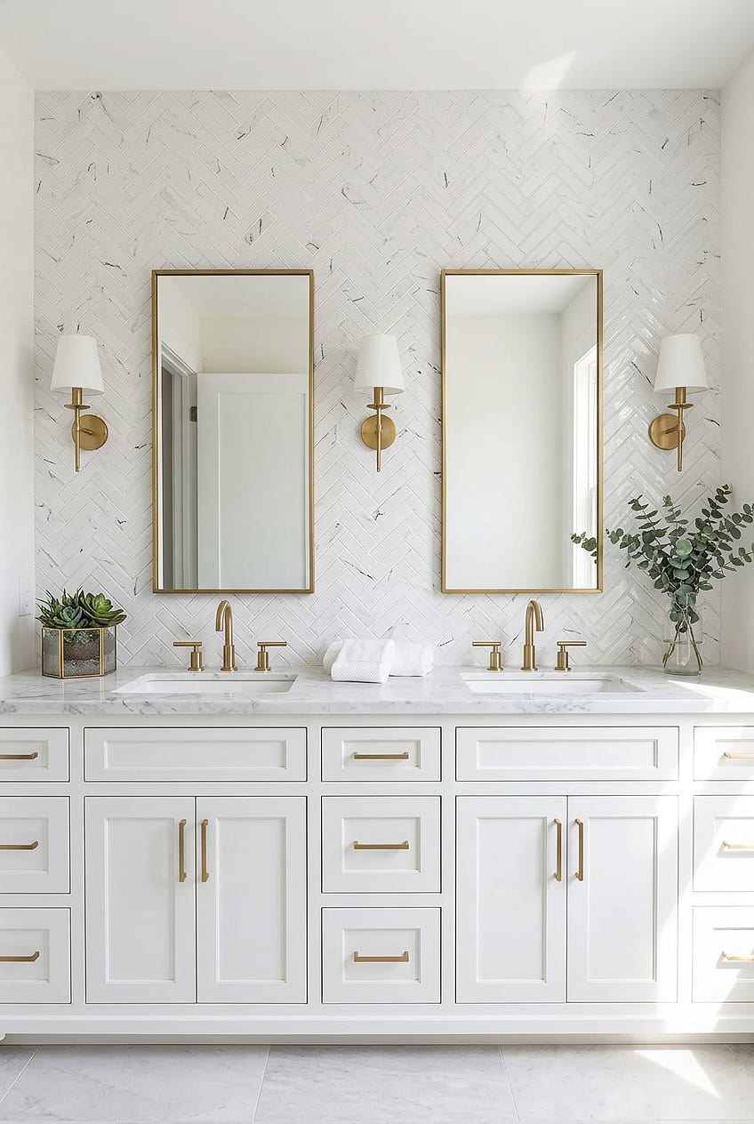 White Glass Herringbone Tile for Bathroom Vanity BA5503