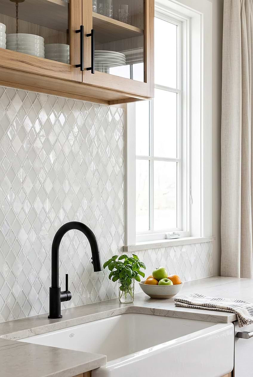 White Glass Marble Rhomboid Tile BA62046
