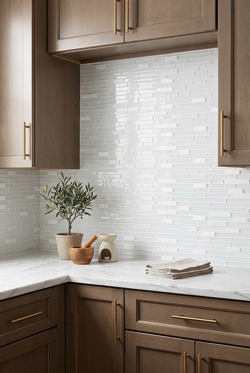 White Glass Marble Subway Mosaic Backsplash BA1012