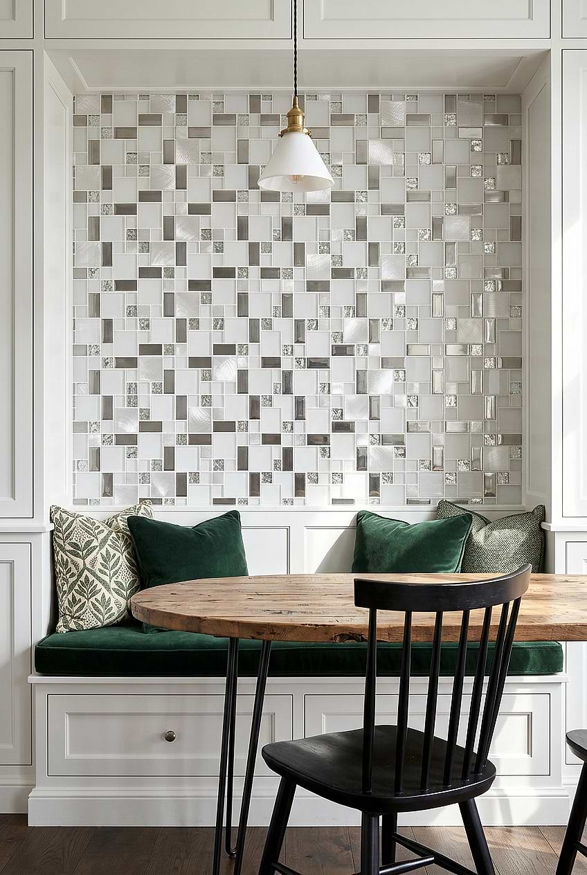 White Glass Metal Breakfast Nook Accent Wall BA1138 White Glass Metal Breakfast Nook Accent Wall BA1138