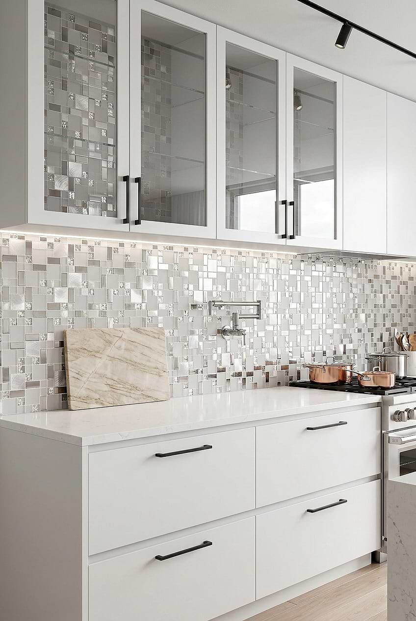 White Glass Metal Geometric Mosaic BA1138