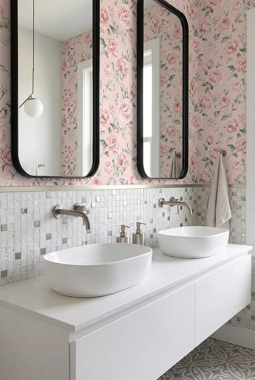 White Glass Metal Mosaic Bathroom Tile BA1183