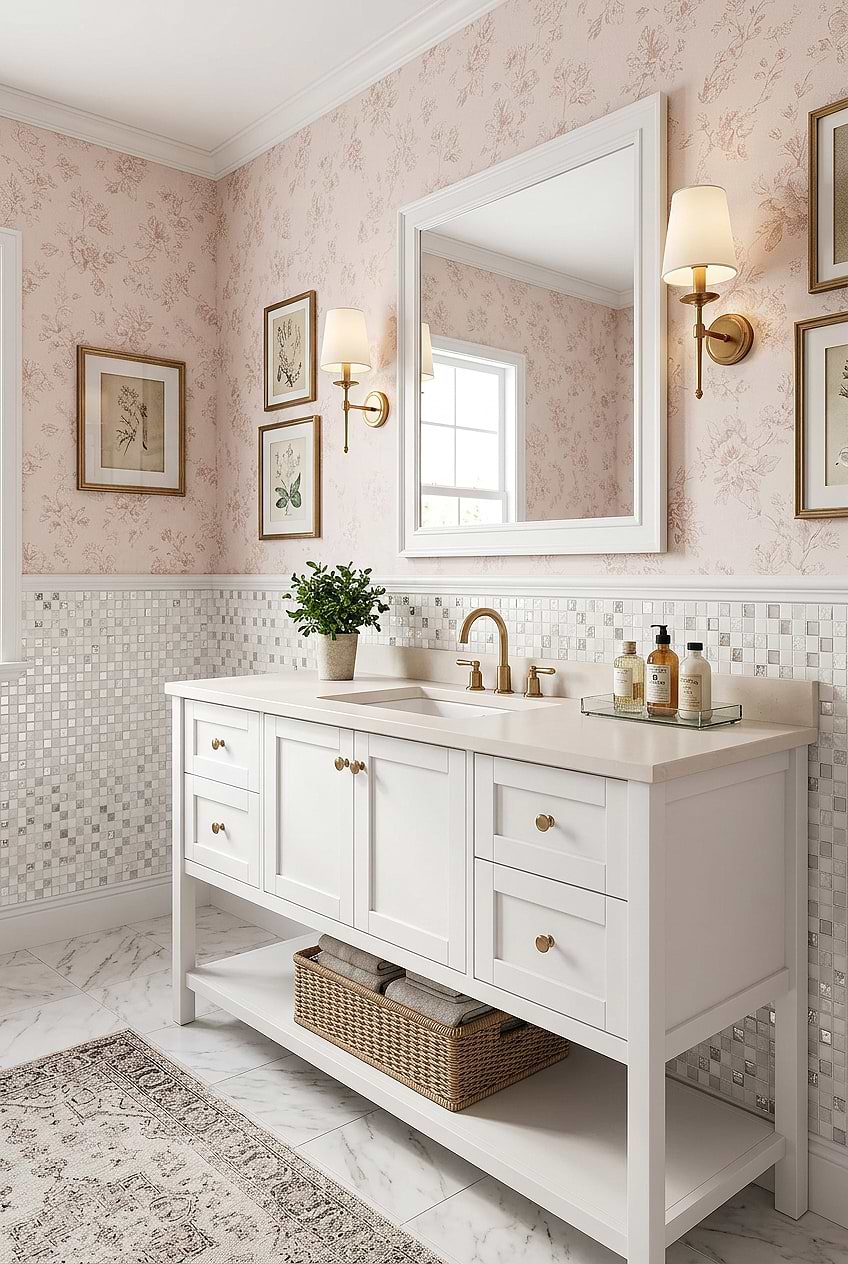 White Glass Metal Mosaic Bathroom Tile BA1183