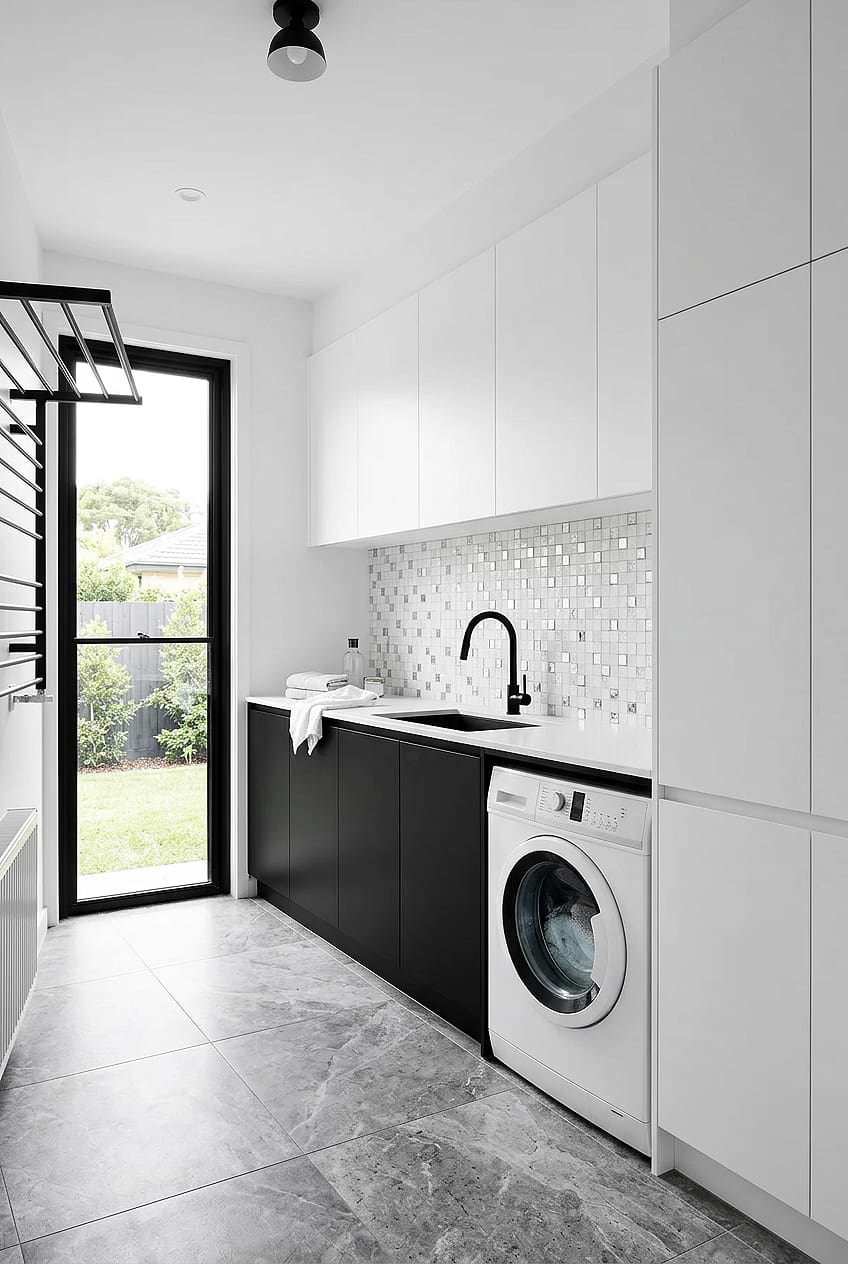 White Glass Metal Mosaic Laundry Room Backsplash BA1183