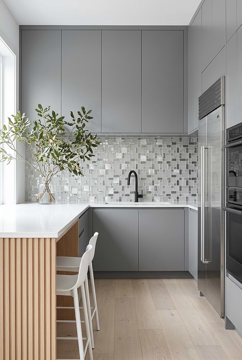 White Glass Metal Mosaic Scandinavian Kitchen BA1138