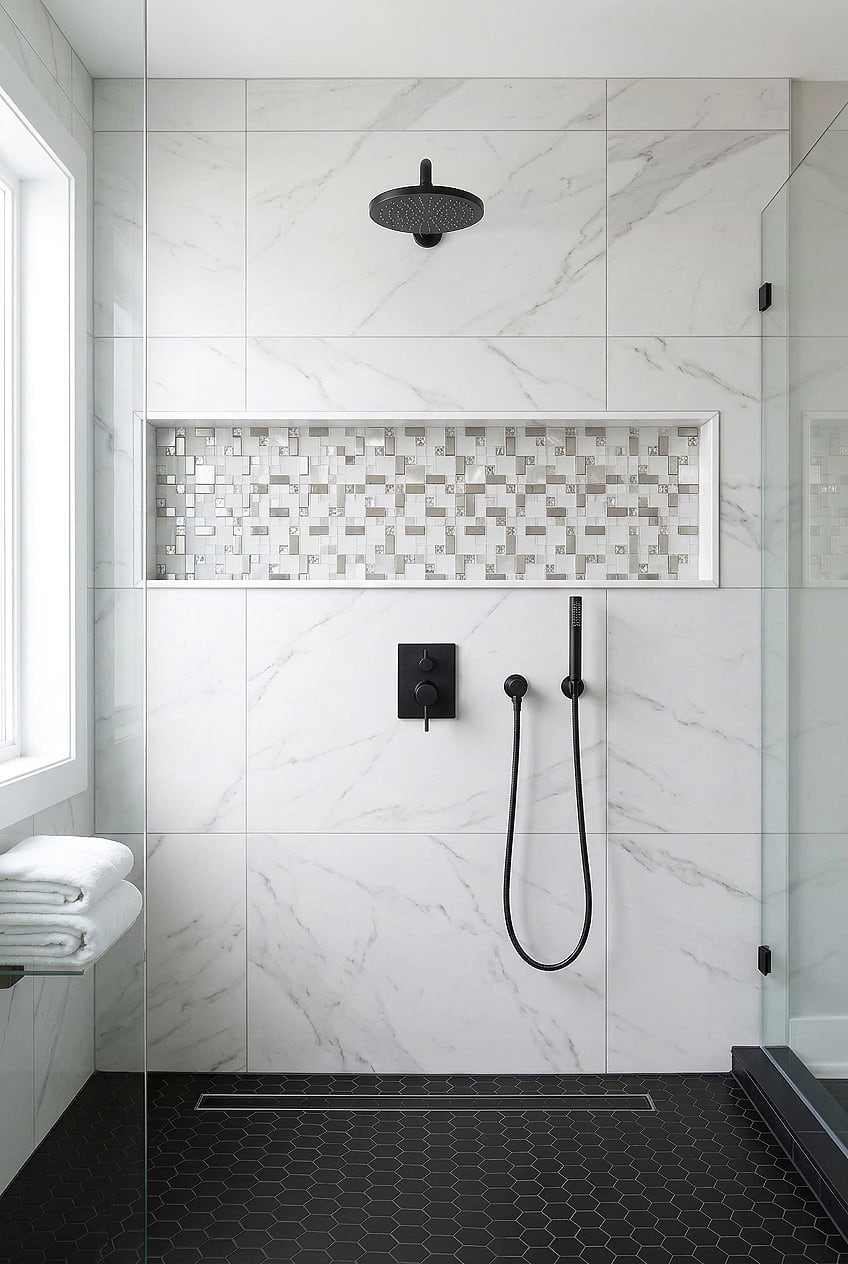 White Glass Metal Shower Niche BA1138