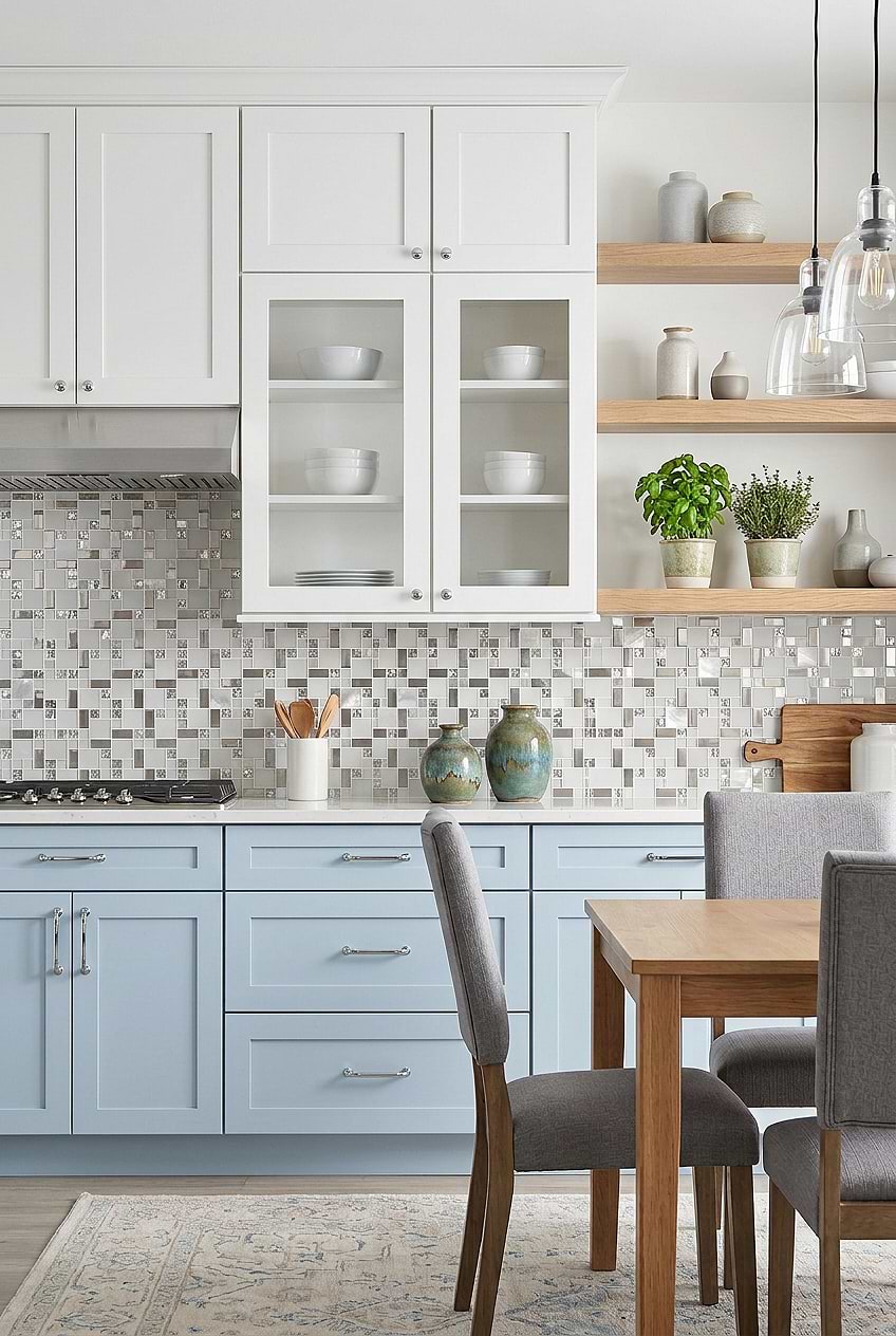 White Glass Metal Square Mosaic Backsplash BA1138
