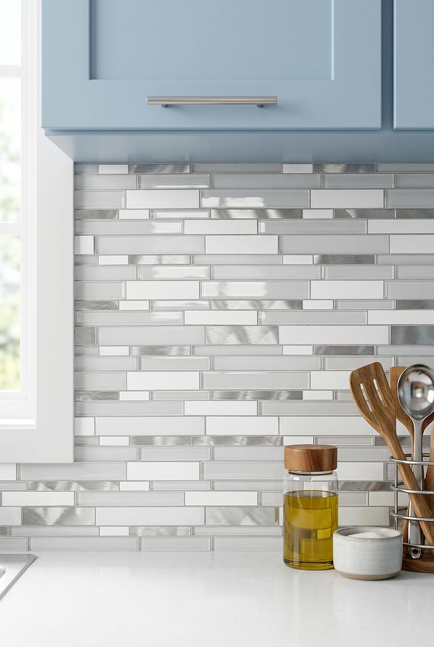 White Glass Metal Subway Mosaic BA62032