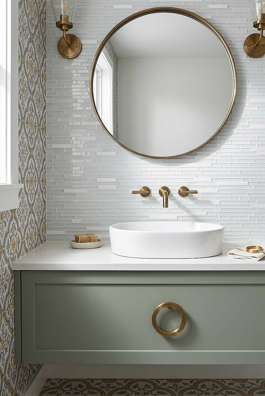 White Glass Mosaic Bathroom Backsplash BA1012
