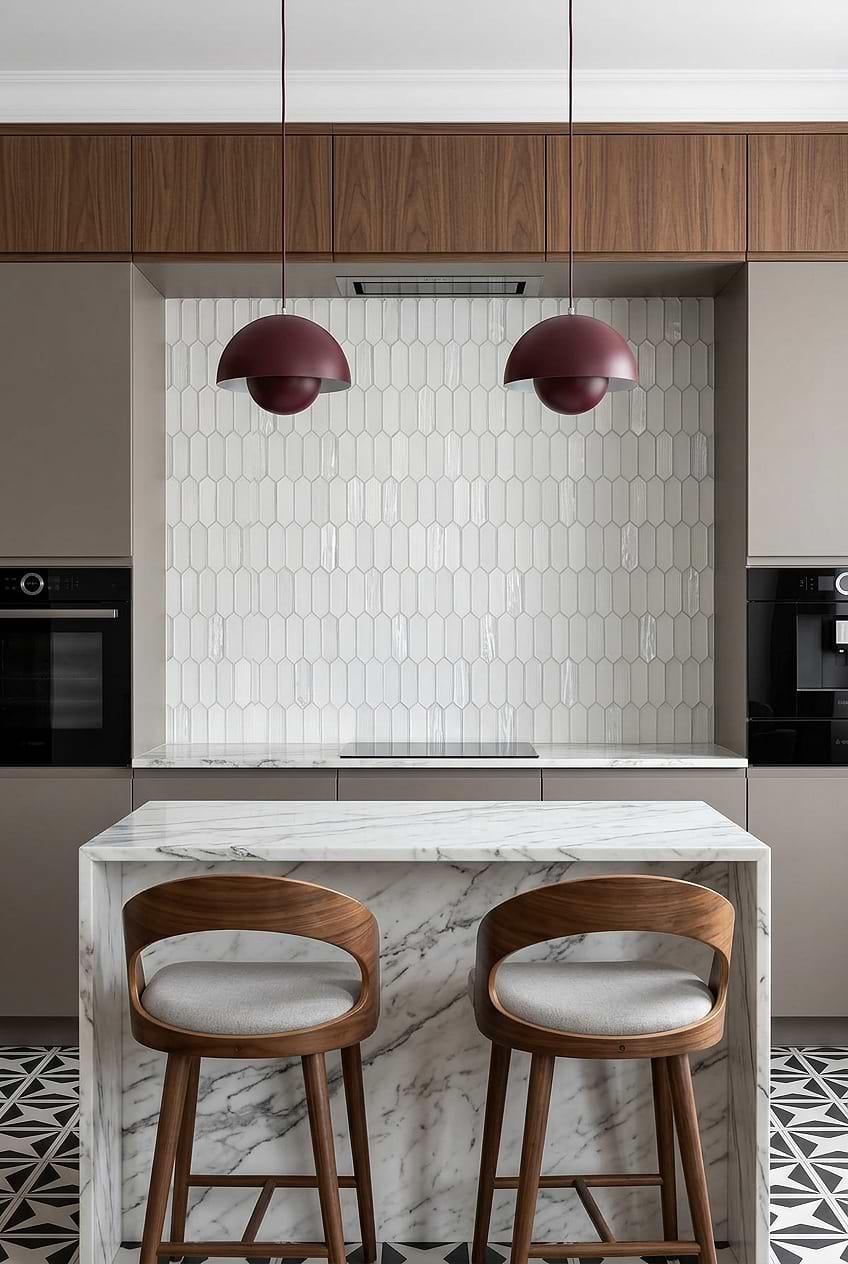 White Glass Pearl Picket Backsplash BA6701