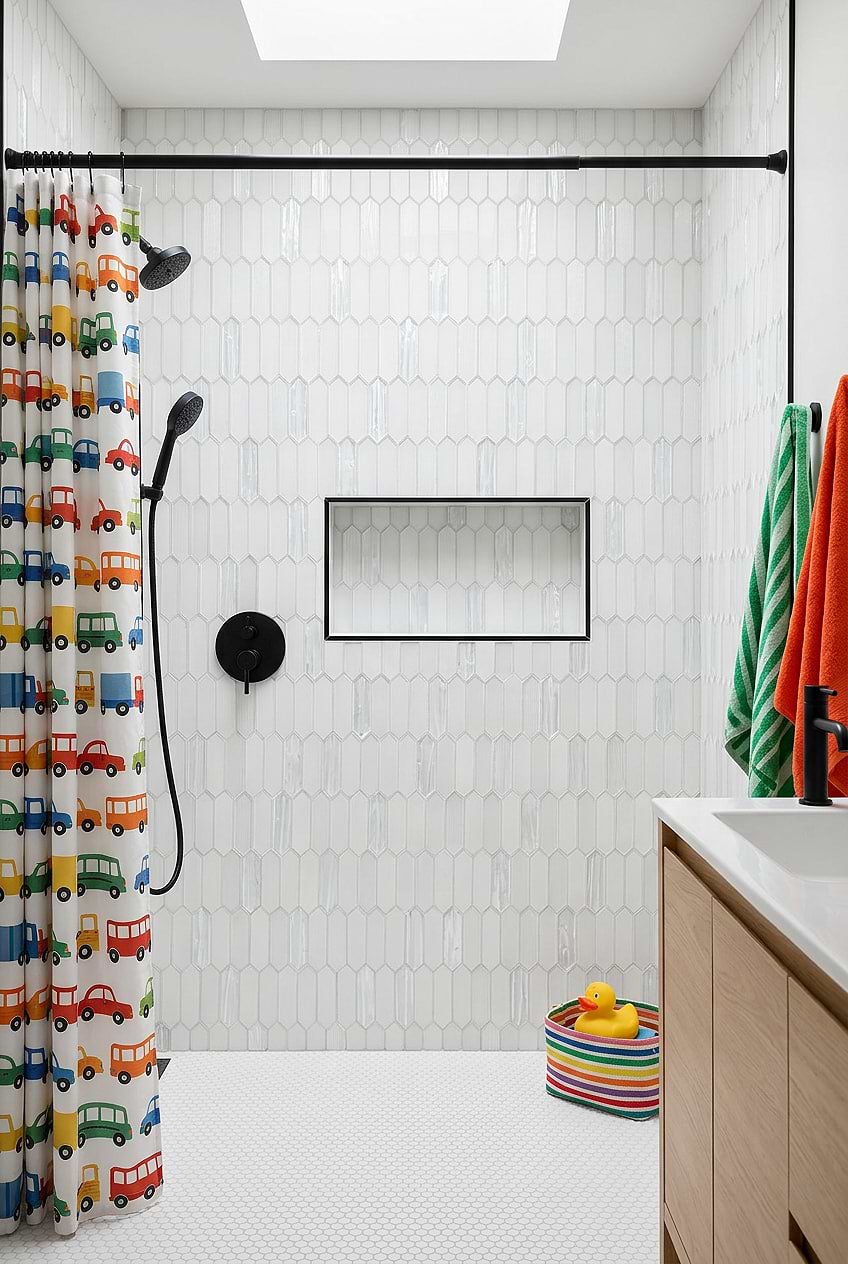 White Glass Picket Boys Bathroom Tile BA6701