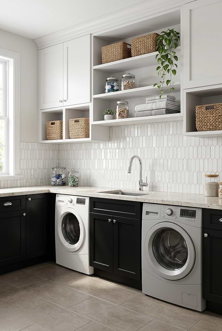 White Glass Picket Laundry Backsplash BA6701