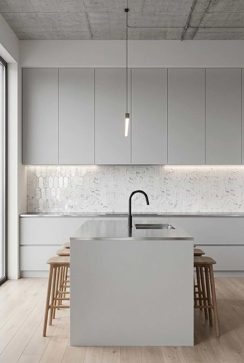 White Glass Picket Modern Kitchen Tile BA5504