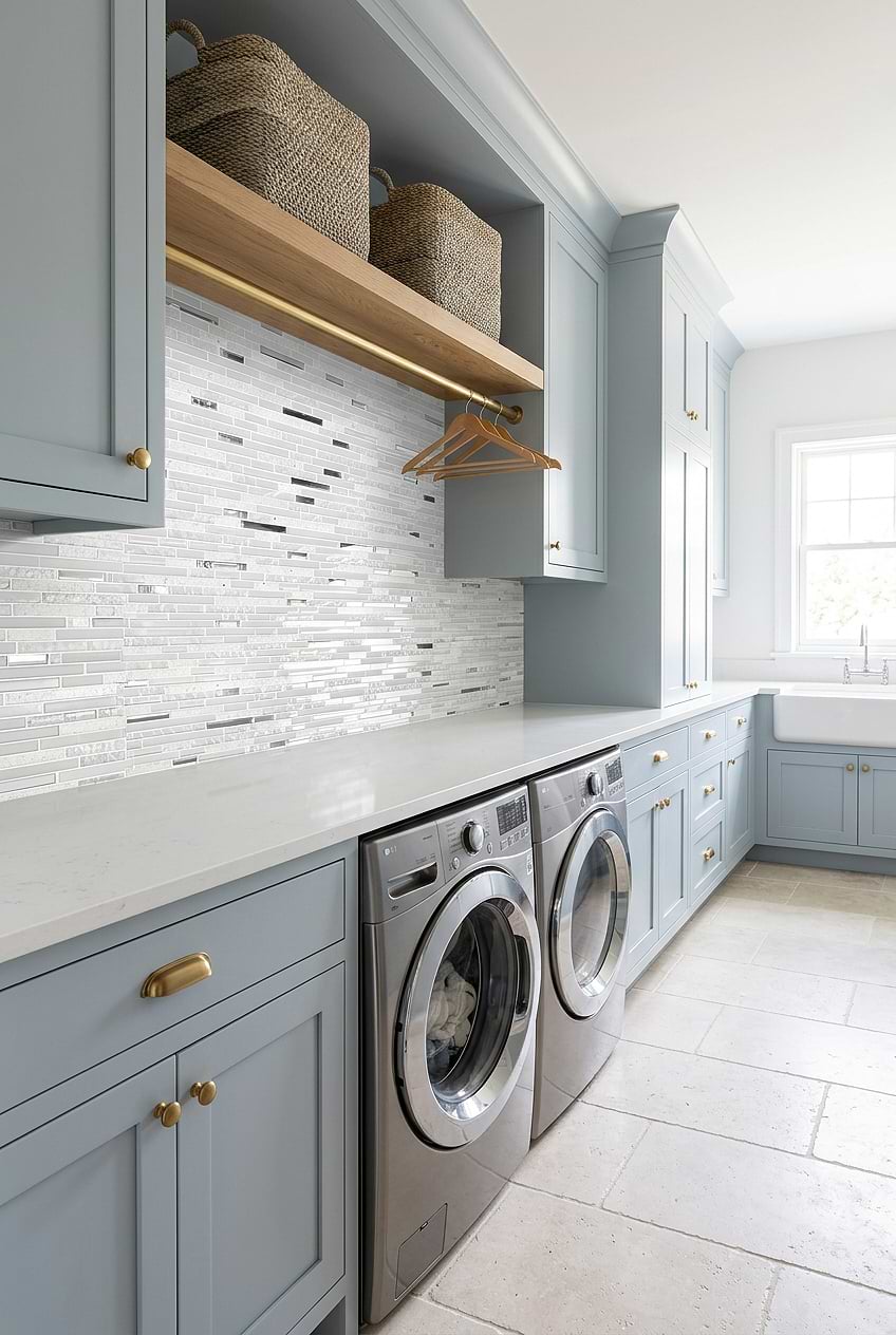 White Glass Quartz Linear Laundry Room Tile BA62038