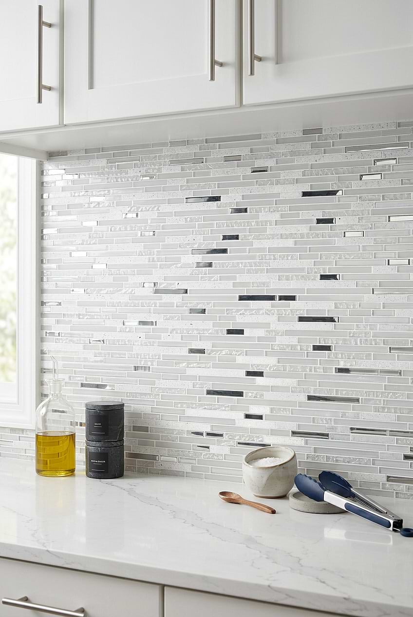White Glass Quartz Linear Mosaic BA62038