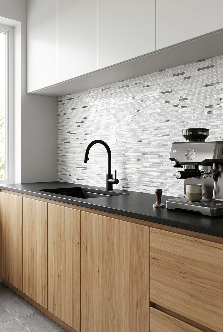White Glass Quartz Linear Mosaic Tile BA62038