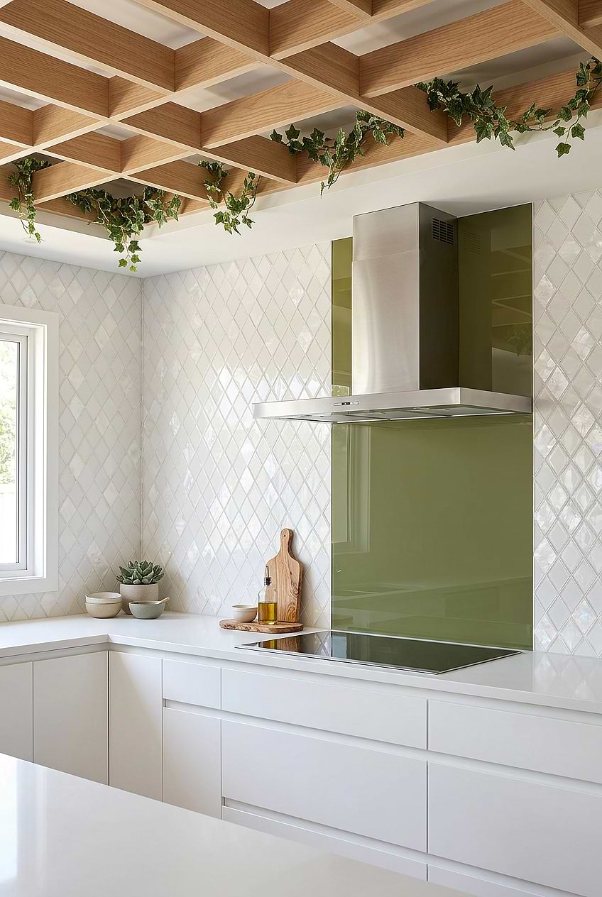 White Glass Shell Diamond Backsplash BA6706