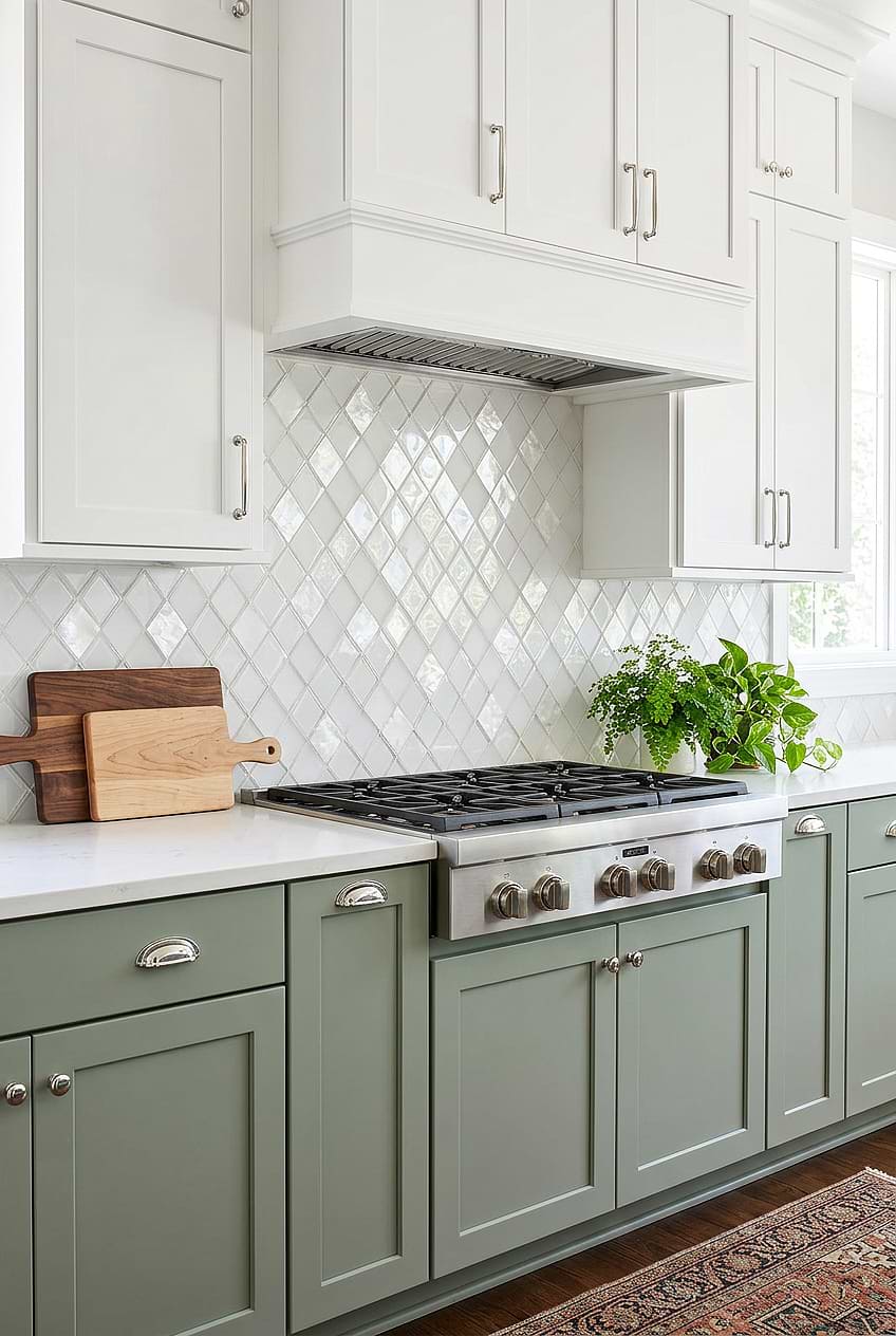 White Glass Shell Diamond Backsplash BA6706