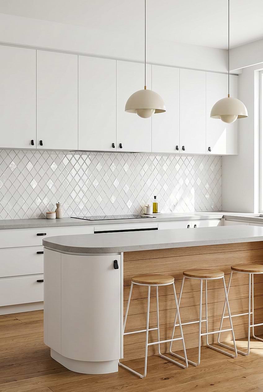 White Glass Shell Diamond Kitchen Backsplash BA6706