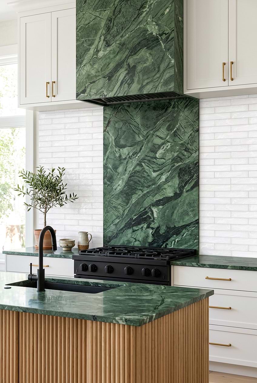 White Glass Subway Green Marble BA6707