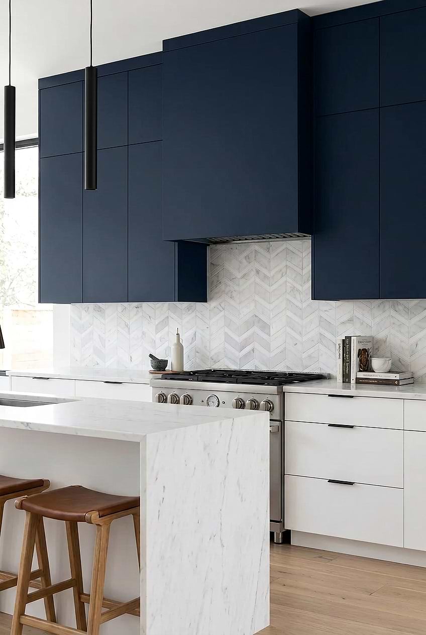 White Gray Chevron Marble Backsplash BA6311